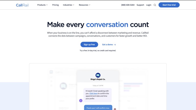CallRail homepage