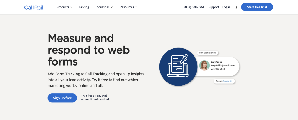 Form Tracking product page - CallRail